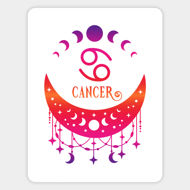 Rainbow Ombre Moon Phases and Cancer Zodiac Symbol Magnet by Cheeky Witch